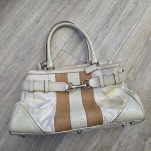 Coach Cream and Tan Signature Stripe Shoulder Bag